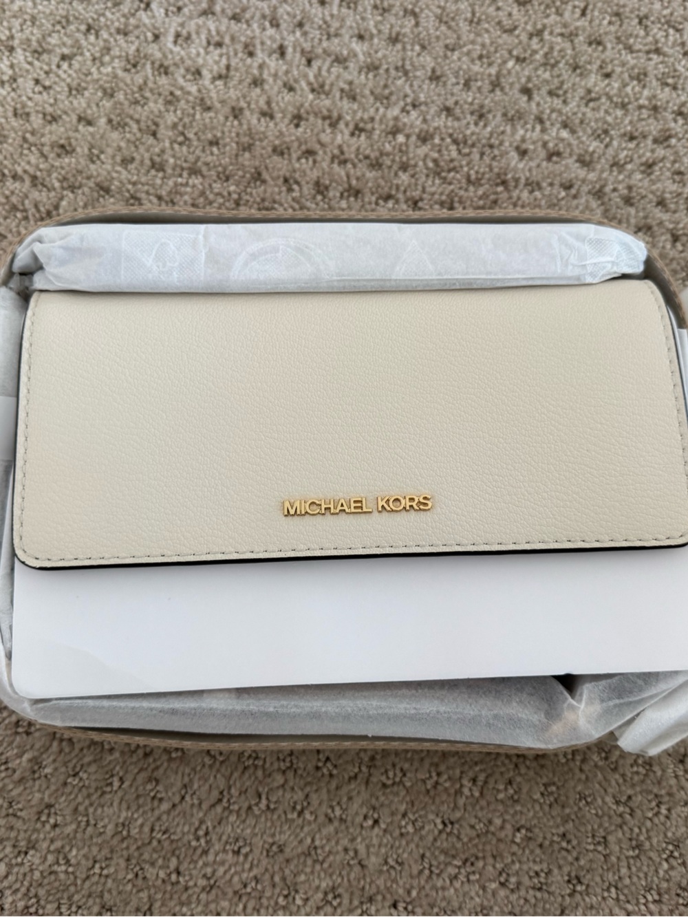 Michael Kors Ivory Leather Continental Wallet with Gold Logo